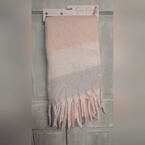Soft Light Pink and Gray Fringed Scarf